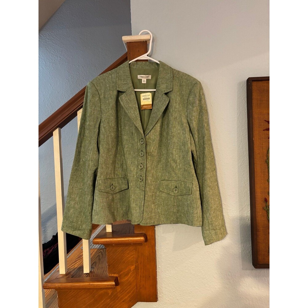 Coldwater Creek Blazer XL Green Linen Blend Lined Jacket NWT business academia